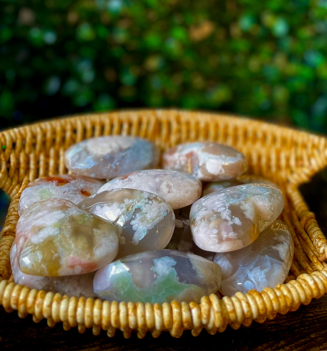 Flower Agate Palm Stone.